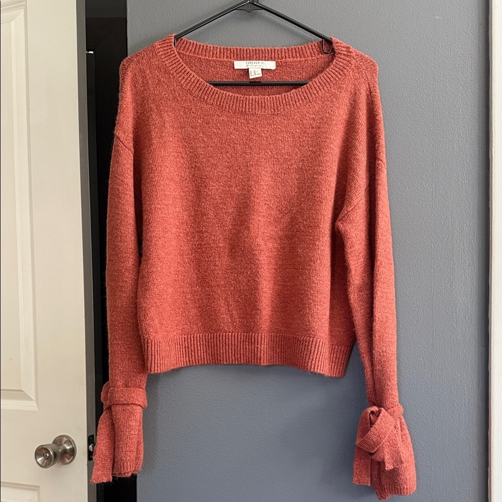 Forever 21 Rust Crew Neck Sweater with Bow Cuffs- Size XS